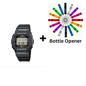 Casio G-Shock Origin Edition Digital Black Mens Watch G-Shock DW-5600E-1 DW5600E-1DR Bottle Opener Bundle