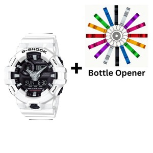 Casio G-Shock White Analogue/Digital Mens Watch GA700-7A GA-700-7A Bottle Opener Bundle