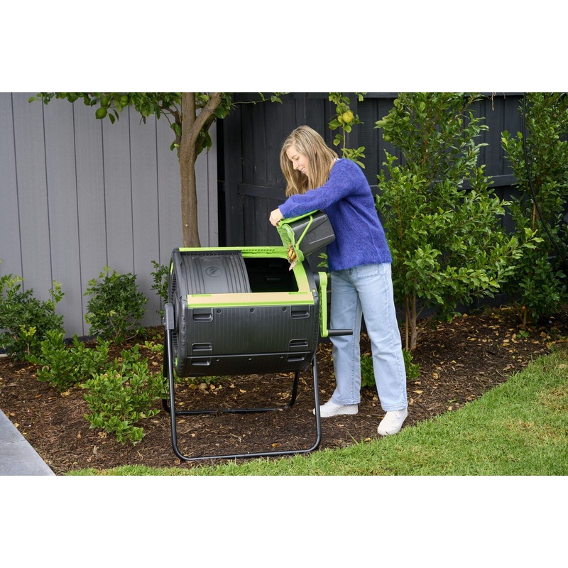 Buy 180lt Maze Geared Twin Tumbler with Composting Cart MyDeal