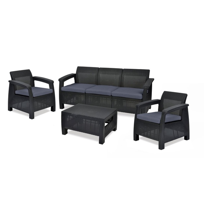 CALIGARI 5 Seater Outdoor Lounge Set Mix Grey Wicker/Grey Cushions