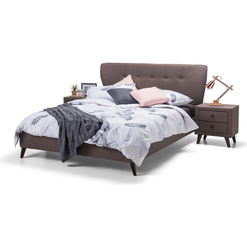 Buy Victoria Queen Scandinavian Fabric Bed Frame Brown MyDeal