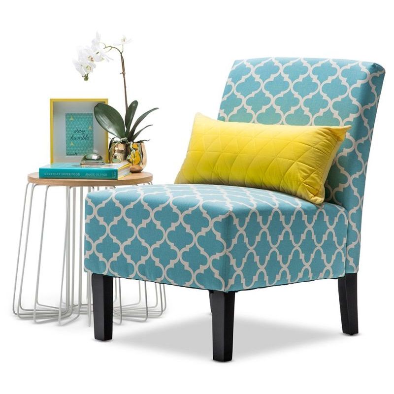 Fabric Armchair in Teal and White Patterned Print | Buy ...