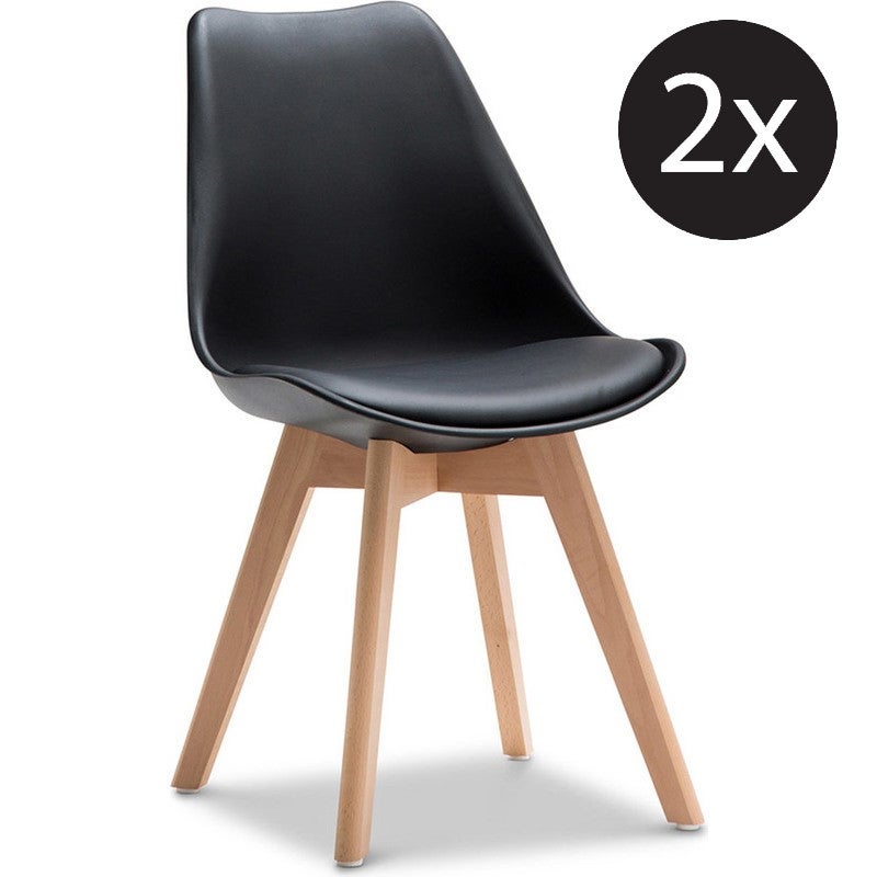 2x Eames Inspired Padded Plastic Dining Chair Black