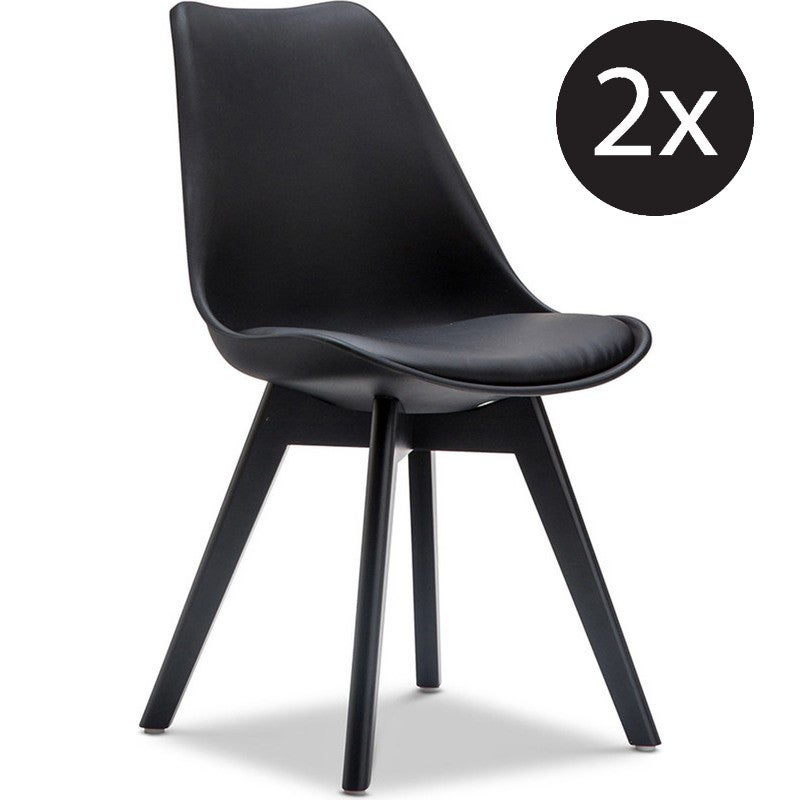 2x Eames DSW Inspired PU Leather Chair Solid Black