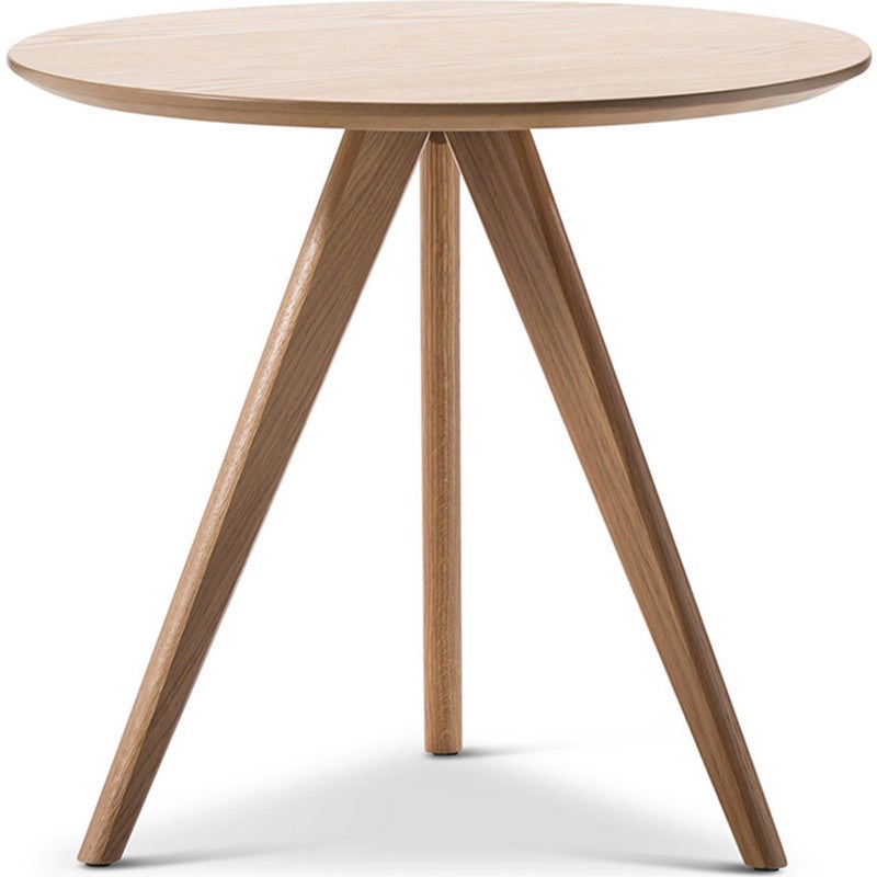 Scandinavian Oak Veneer Round Side Table w/ 3 Legs