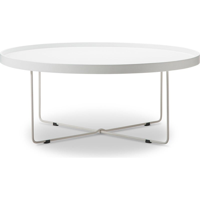 Tray Top Round Coffee Table w/ Metal Legs in White