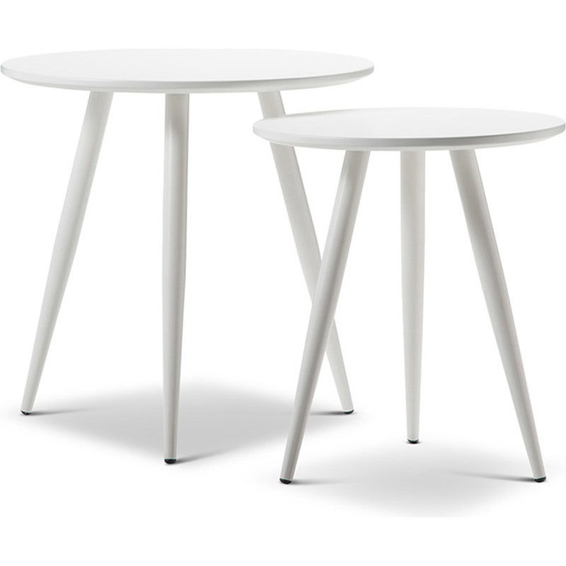 2x Nesting Round Side Table w/ Metal Legs in White