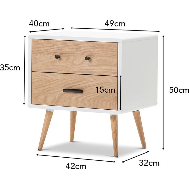 Scandinavian Bedside Table with 2 Drawers in White Buy Bedside Tables