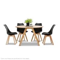 Milari Round Dining Table 1200 + 6X Padded Black Eames Chairs