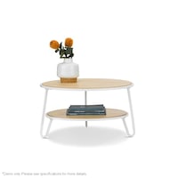 Macy Round Coffee Table Light Oak Veneer Top White Frame 