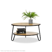 Macy Round Coffee Table Light Oak Veneer Top Black Frame 