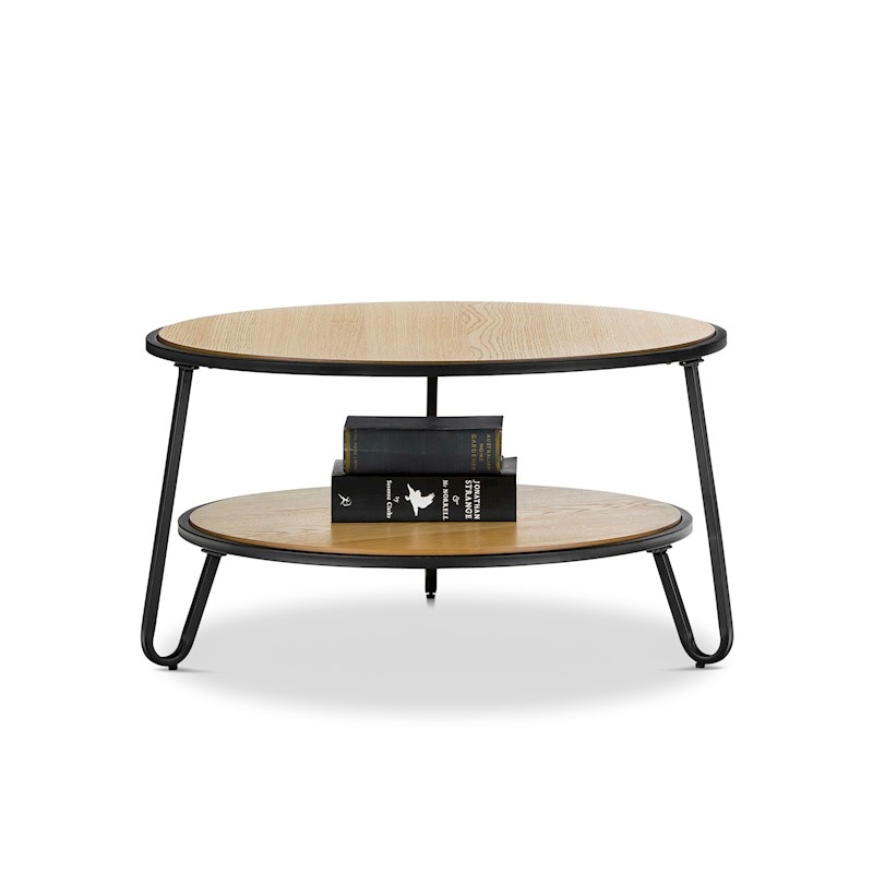 Buy Macy Round Coffee Table Light Oak Veneer Top Black Frame MyDeal