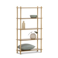 5 Tier Tall Bookshelf in Natural Oak Wood, Mid Century Modern Scandinavian