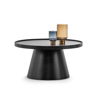Adan Black Round Tray Coffee Table in Oak Wood Veneer with Pedestal Base