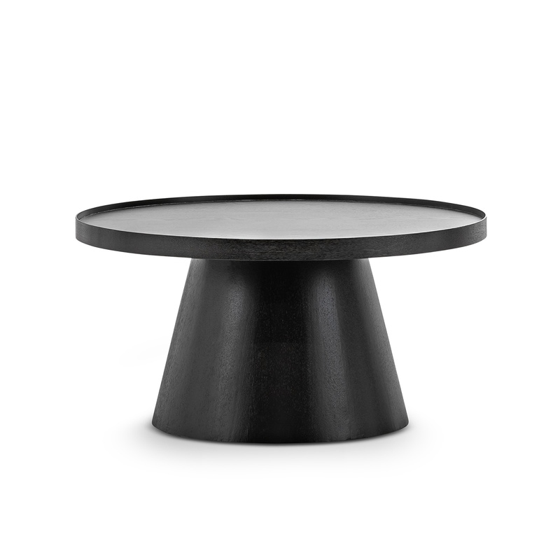 Adan Black Round Tray Coffee Table in Oak Wood Veneer with Pedestal