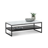 Ebonie White Marble Shelf Rectangular Coffee Table in Matte Black