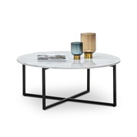 Ellie White Marble 80cm Round Coffee Table with Black Frame