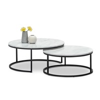 Khloe White Marble Round Nesting Coffee Table Set with Black Frame