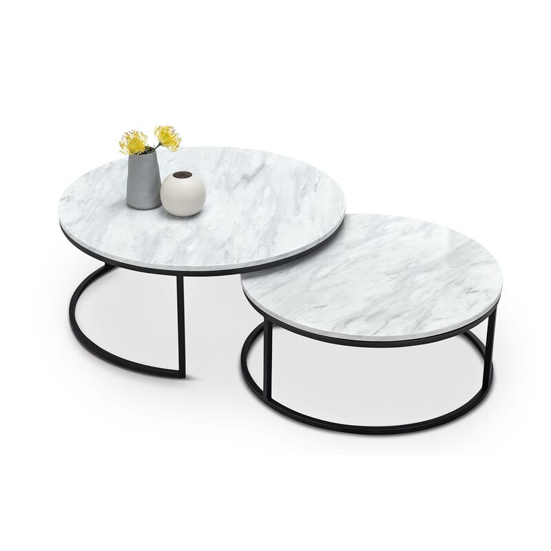 3 piece white marble coffee table set