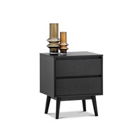Maison All Black Oak Wood 2 Drawer Bedside Table Nightstand in Modern Contemporary Design