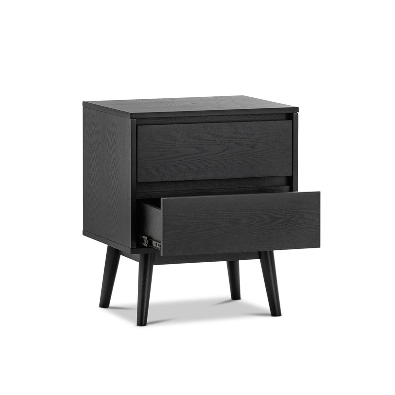 Buy Maison All Black Oak Wood 2 Drawer Bedside Table Nightstand in