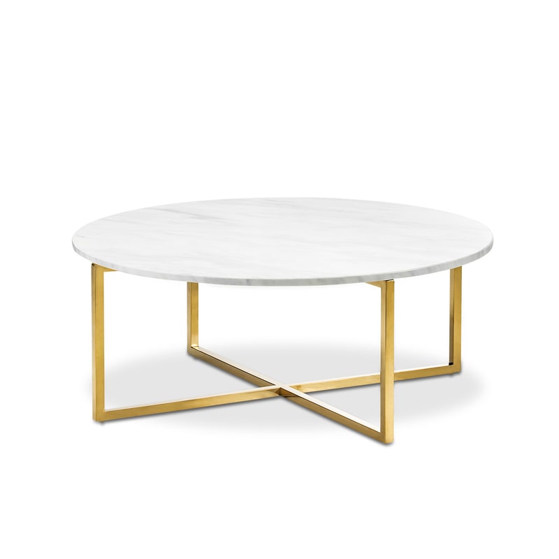 White Italian Marble Round 86cm Coffee Table With Polished Gold Metal Frame Buy Coffee Tables 1583012