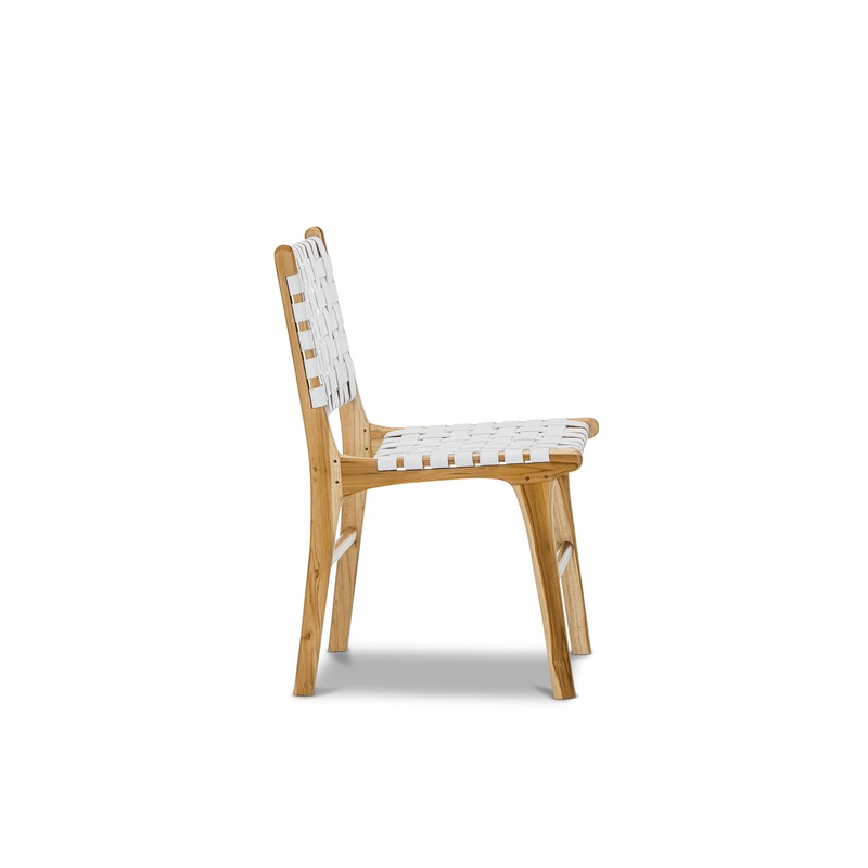Buy White Woven Leather Dining Chair with Solid Teak Wood, Set of 2
