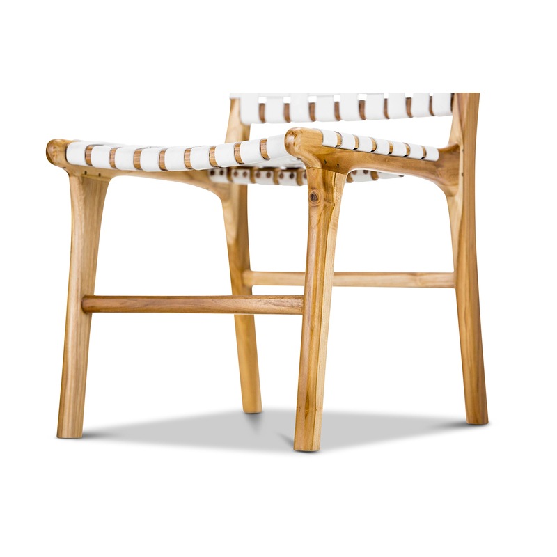 Buy White Woven Leather Dining Chair with Solid Teak Wood, Set of 2