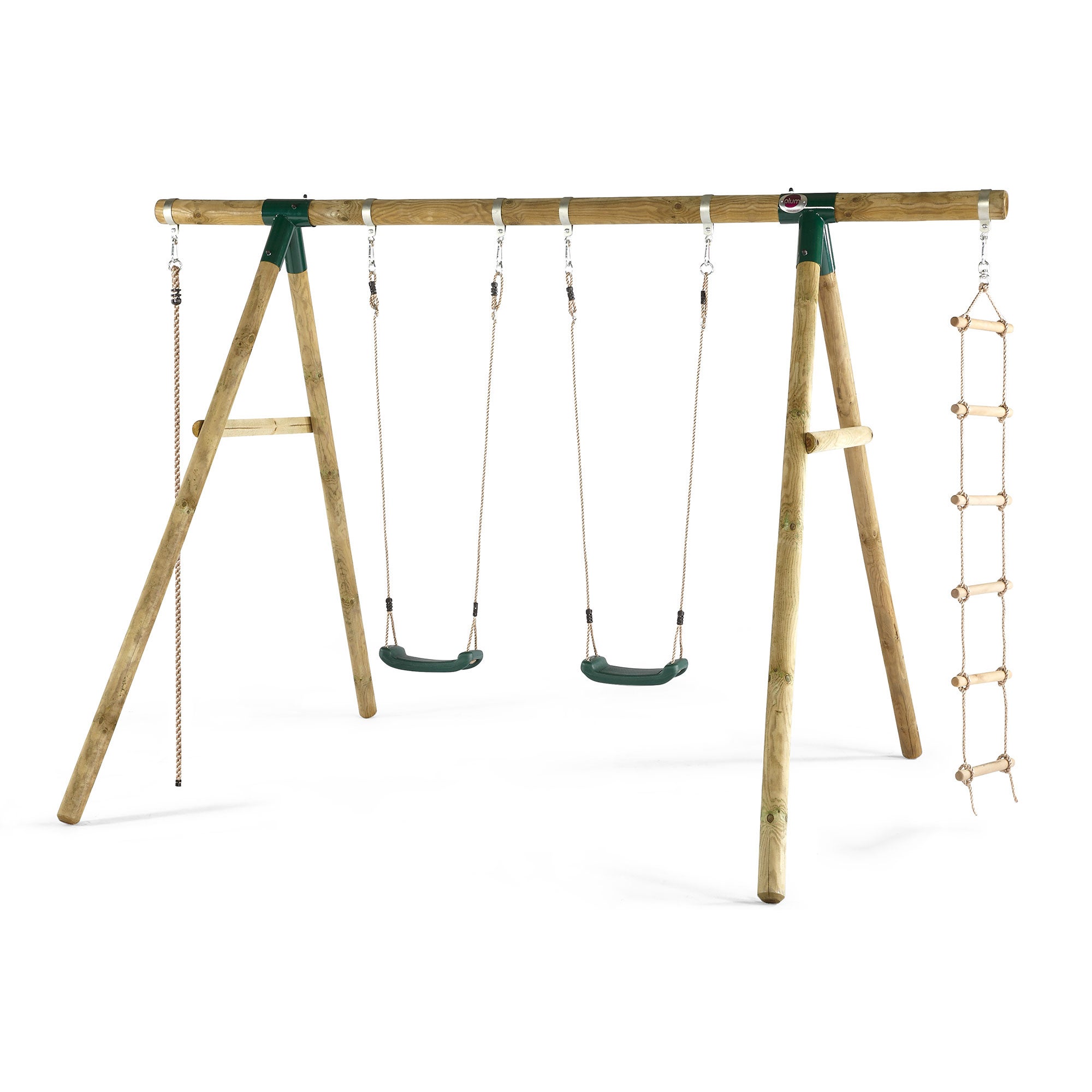 Plum Play Gibbon Double Swing Set w/ Climbing Rope Ladder