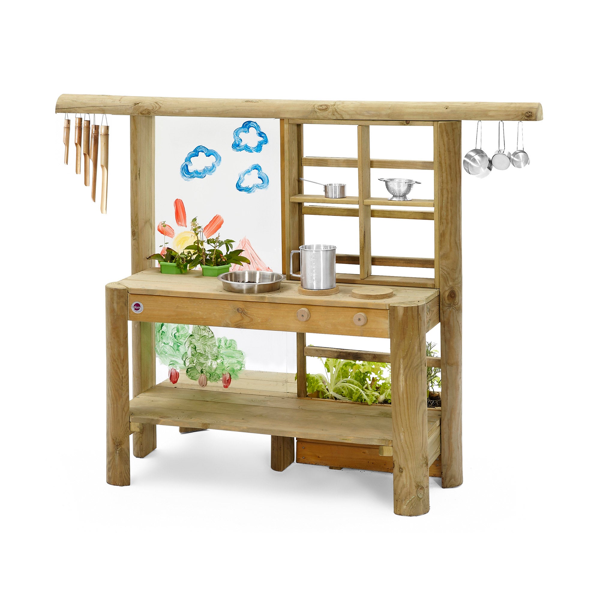 Plum Play Play Kids Wooden Mudpie Kitchen with Screen & Planter