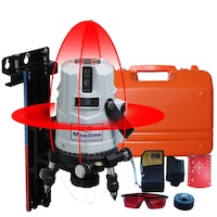 Maxiline 8 Beam Self Leveling Cross Line Laser Level + Receiver Wall Mount Carry Case