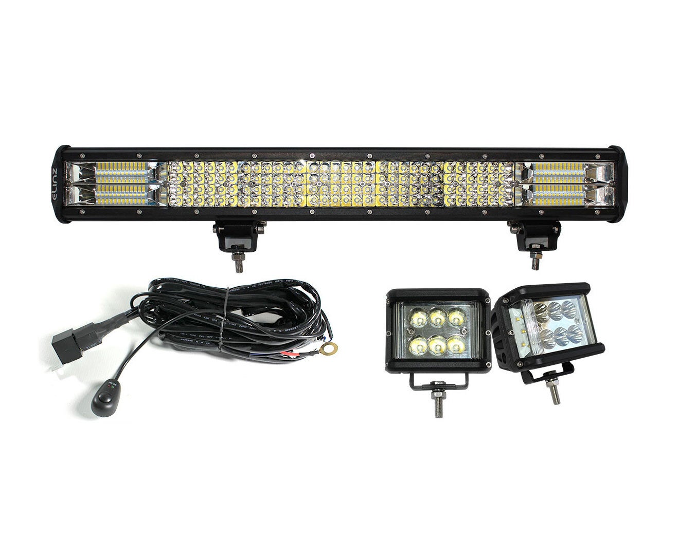 Elinz 23" LED Light Bar Philips 4 Rows Bundle 2x 60W Driving WorkLight Flood Spot Beam