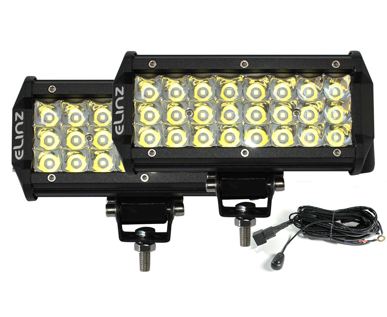 Elinz 2x 7" LED Work Driving Light Bar Philips Spot Offroad 3 Rows 12V 24V 4WD Truck