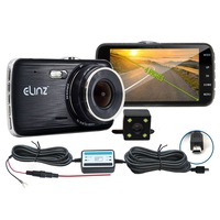 Elinz 4.0 LCD Dash Cam Dual Camera Reversing Recorder Car DVR Video FHD 1296P Hardwire Kit