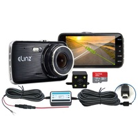 Elinz Dash Cam Dual Camera Reversing Recorder Car DVR Video FHD 1296P 4" LCD Hardwire Kit 32GB