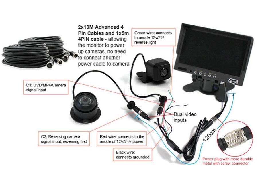 Buy Elinz Caravan Two Camera Reversing 4PIN CCD Kit System 7