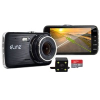 Elinz 4.0" LCD Dash Cam Dual Camera Reversing Car 1296P FHD DVR Video 32GB