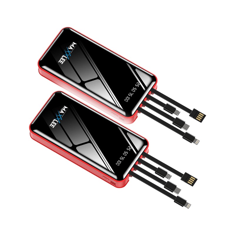 Buy Maxxlee 2x RED 20000mAh Powerbank Builtin 3 Cables High Capacity