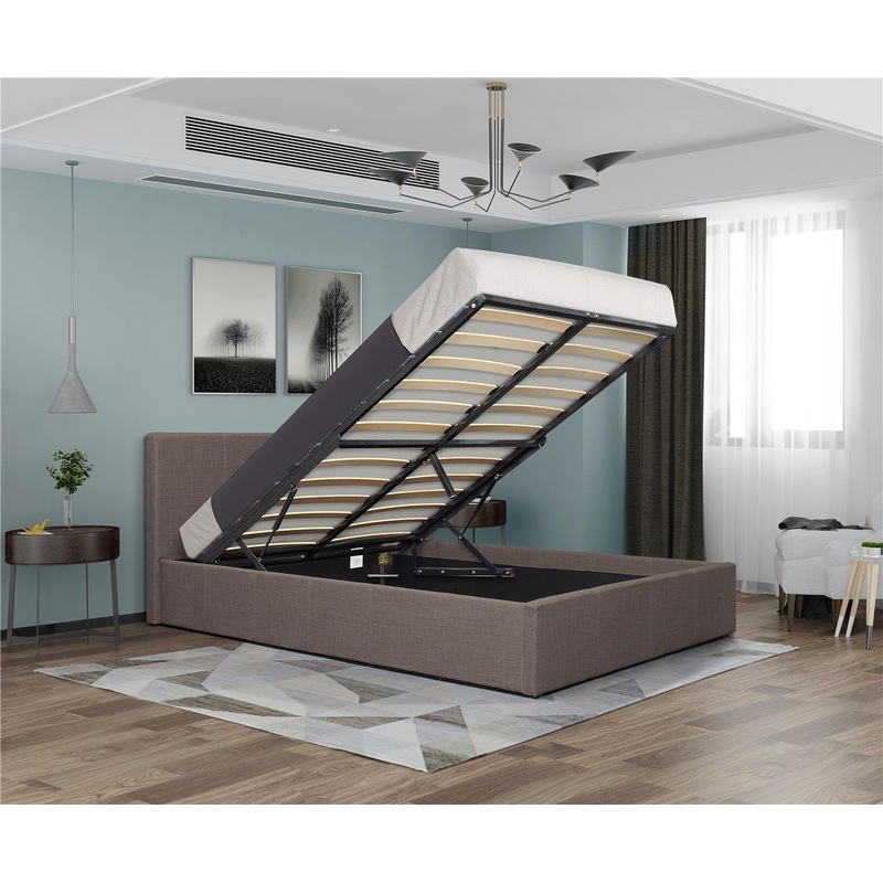 Buy Double Size Fabric Gas Lift Storage Bed Frame Grey MyDeal