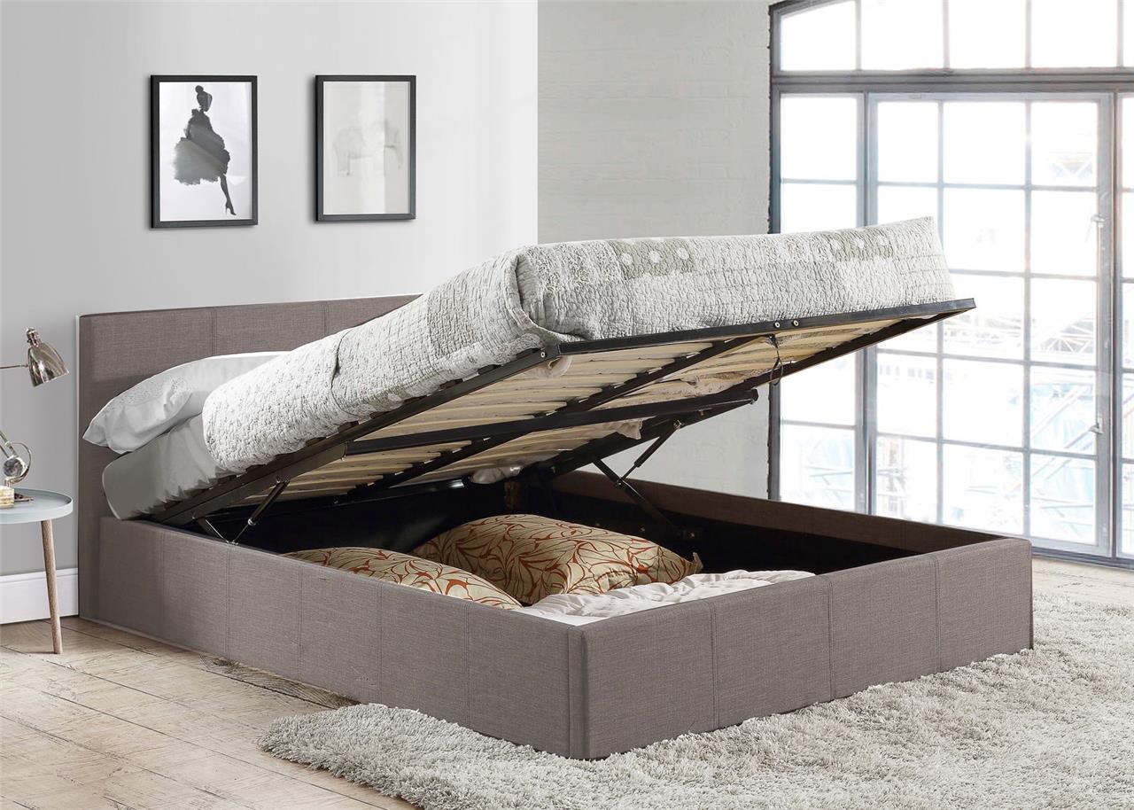 Queen Size Fabric Gas Lift Storage Bed Frame Grey