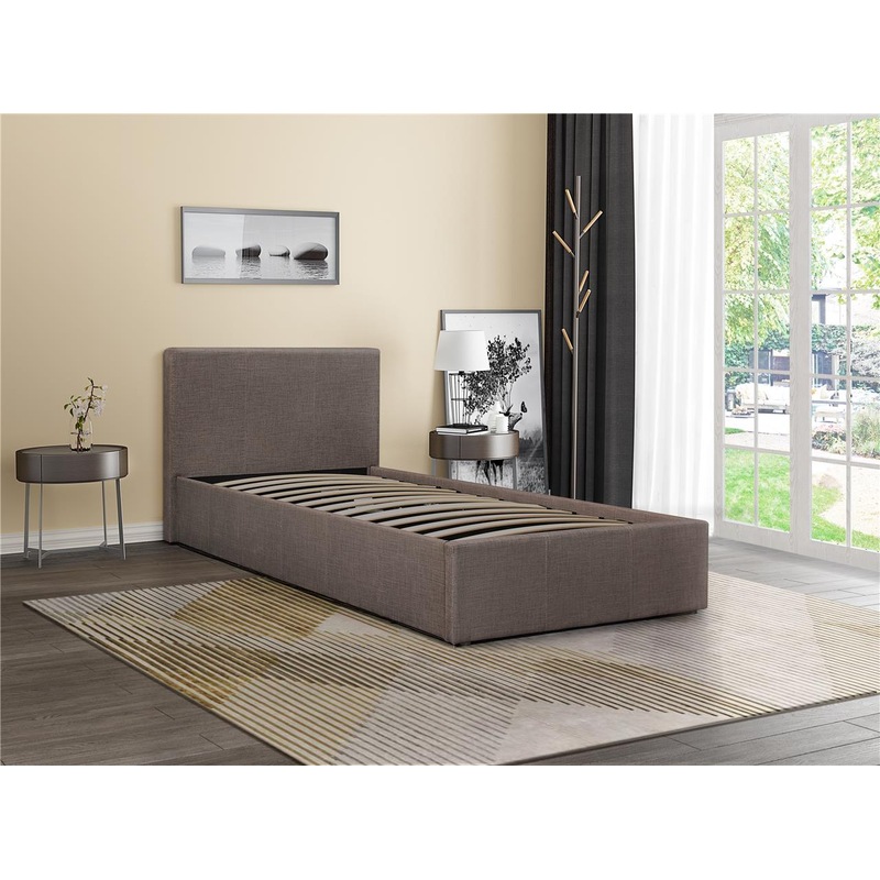 Buy Single Size Fabric Gas Lift Storage Bed Frame in Grey MyDeal