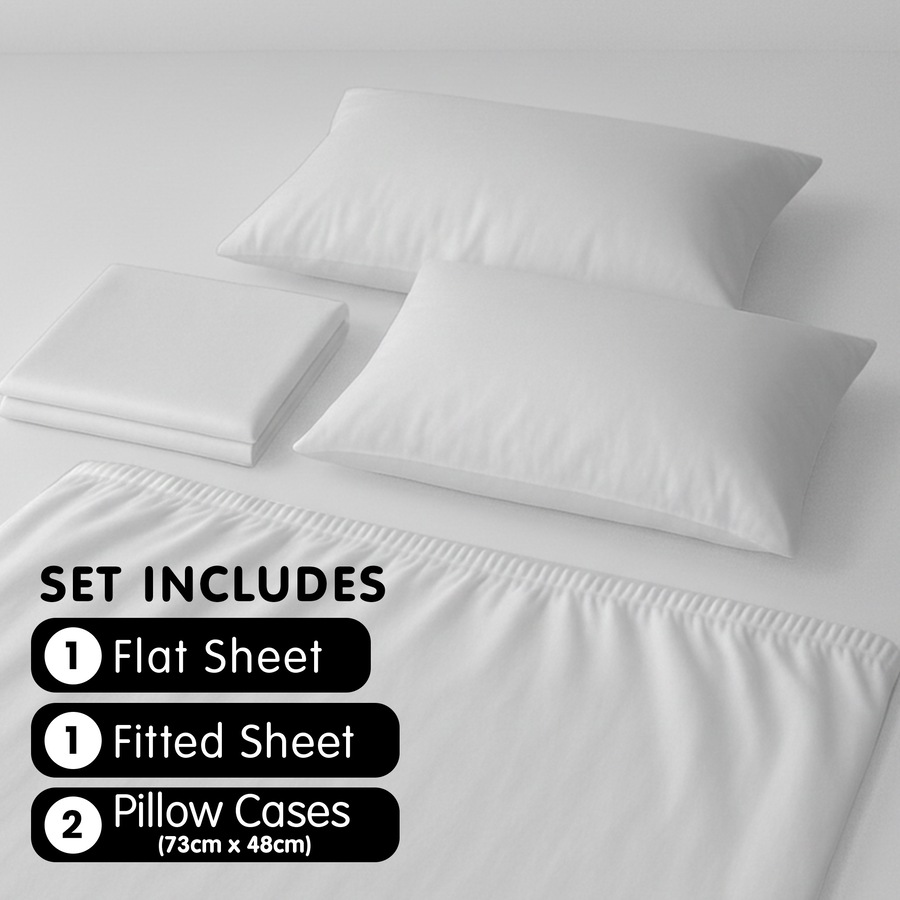 1000 Thread Count Cotton Rich Double Bed Sheet Set 4 Piece in White