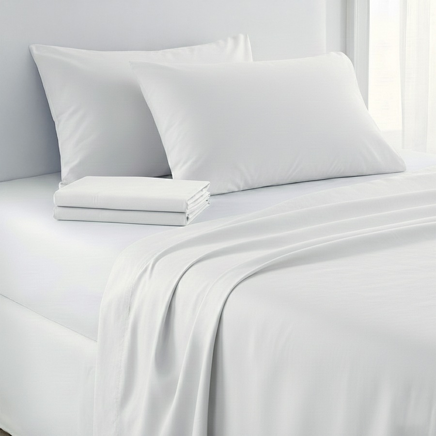 1000 Thread Count Cotton Rich Double Bed Sheet Set 4 Piece in White