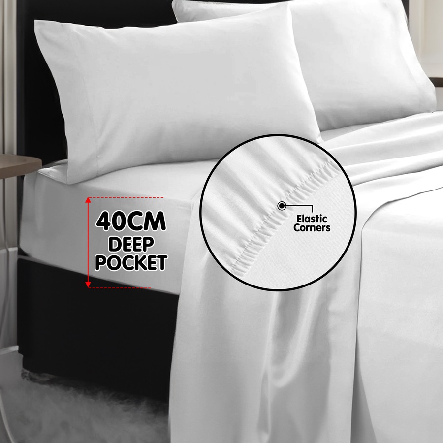1000 Thread Count Cotton Rich Double Bed Sheet Set 4 Piece in White