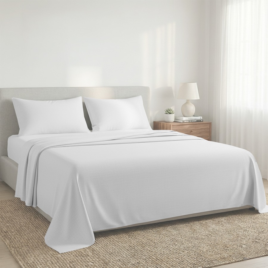1000 Thread Count Cotton Rich Double Bed Sheet Set 4 Piece in White