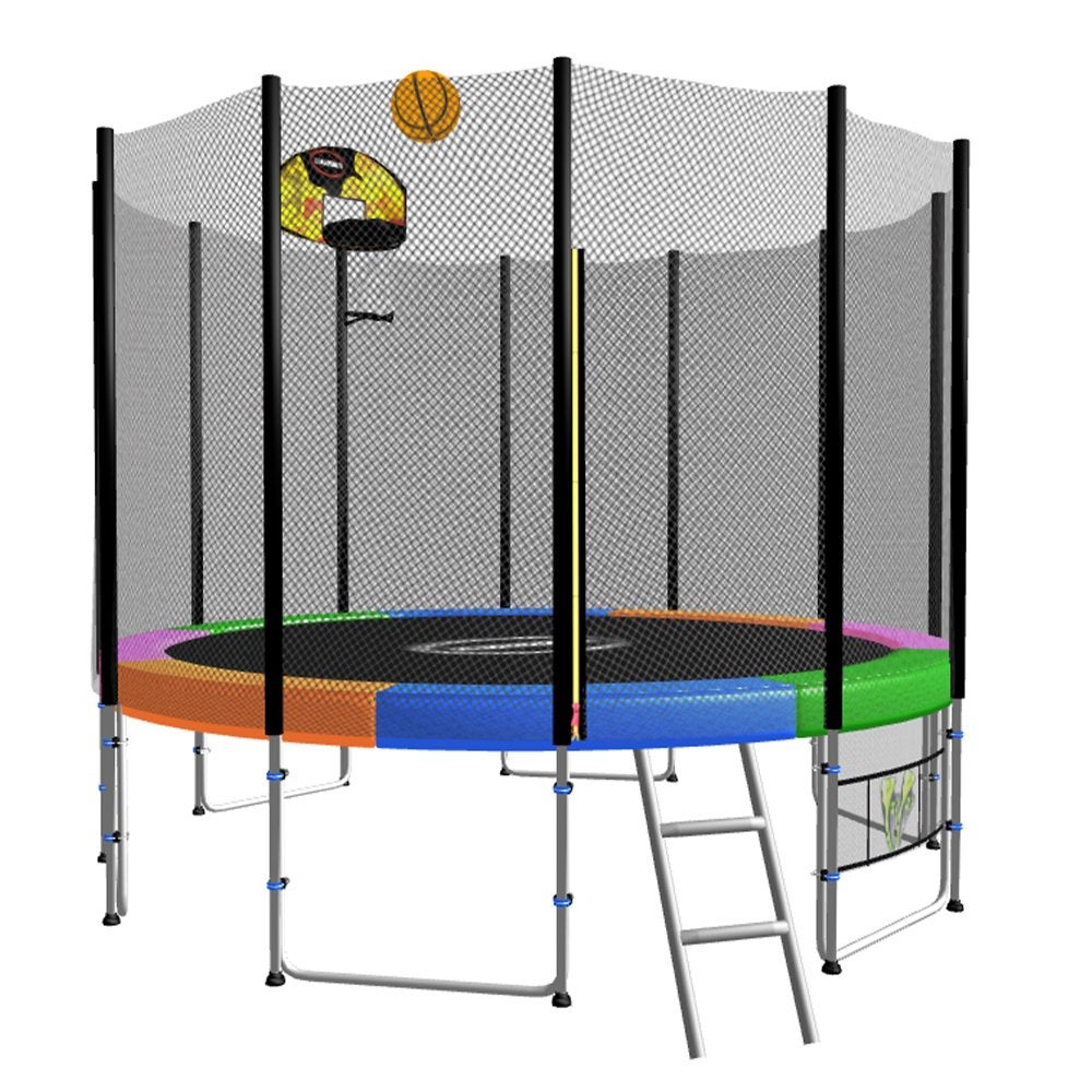 10ft Round Spring Trampoline Free Safety Outer Net With BB set- Rainbow