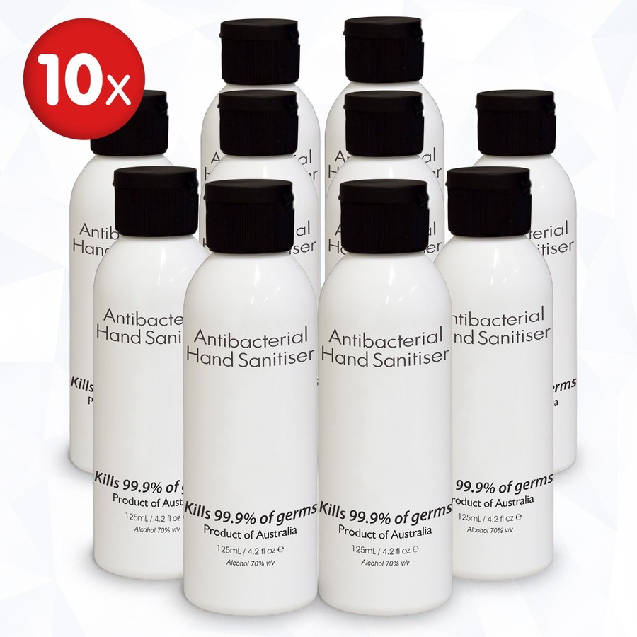 10x 125ml Antibacterial Hand Sanitiser Gel 70% Alcohol Australian Made