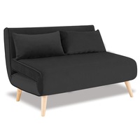 Sarantino 2 Seater Sofa Bed Lounge Couch Modular Furniture Home Velveteen Fabric Black