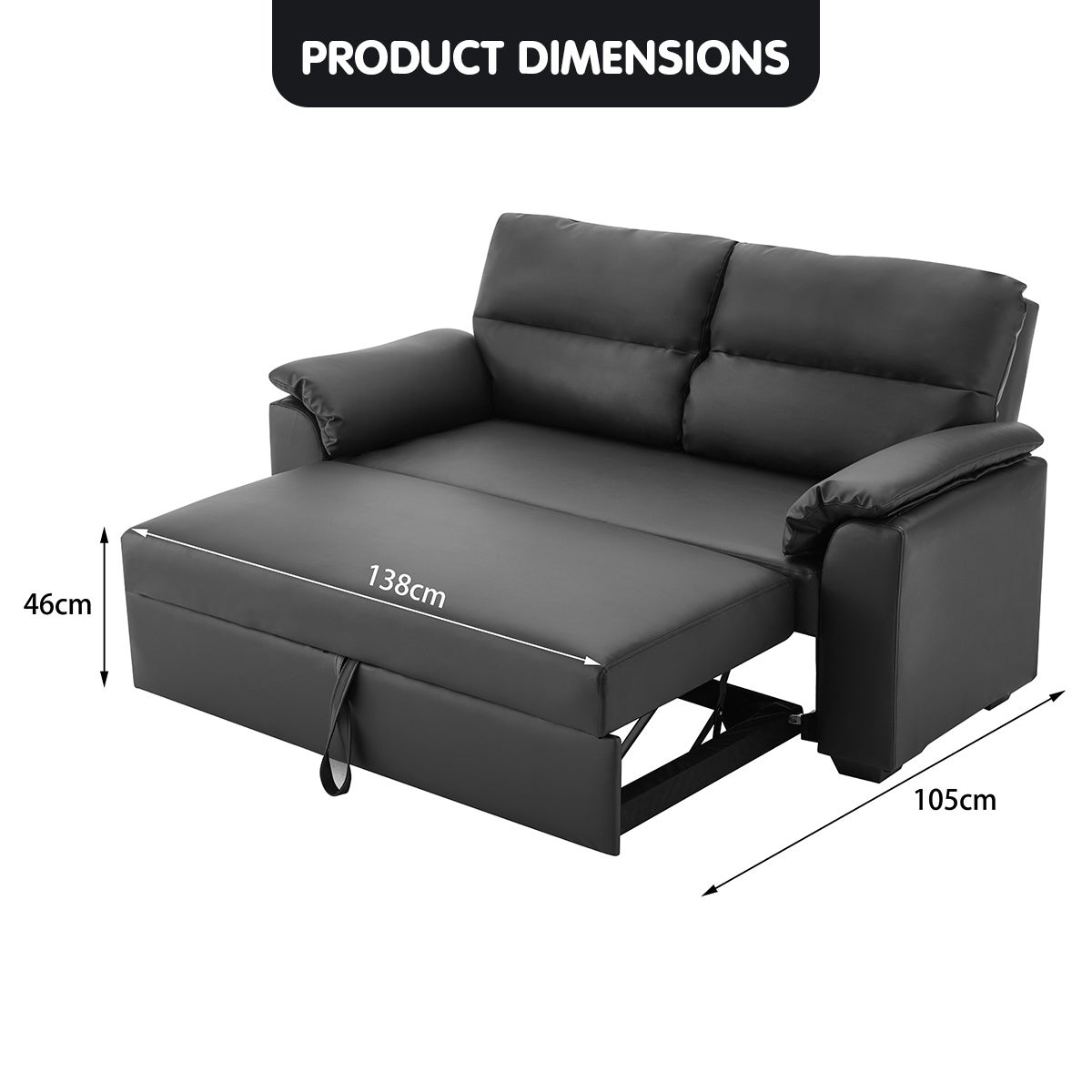 Buy 2 Seater Sofa Bed Lounge Futon Couch Modular Furniture Home Faux   2 Seater Sofa Bed Lounge Futon Couch Modular Furniture Home Faux Velvet Fabric Black 3215800 07 