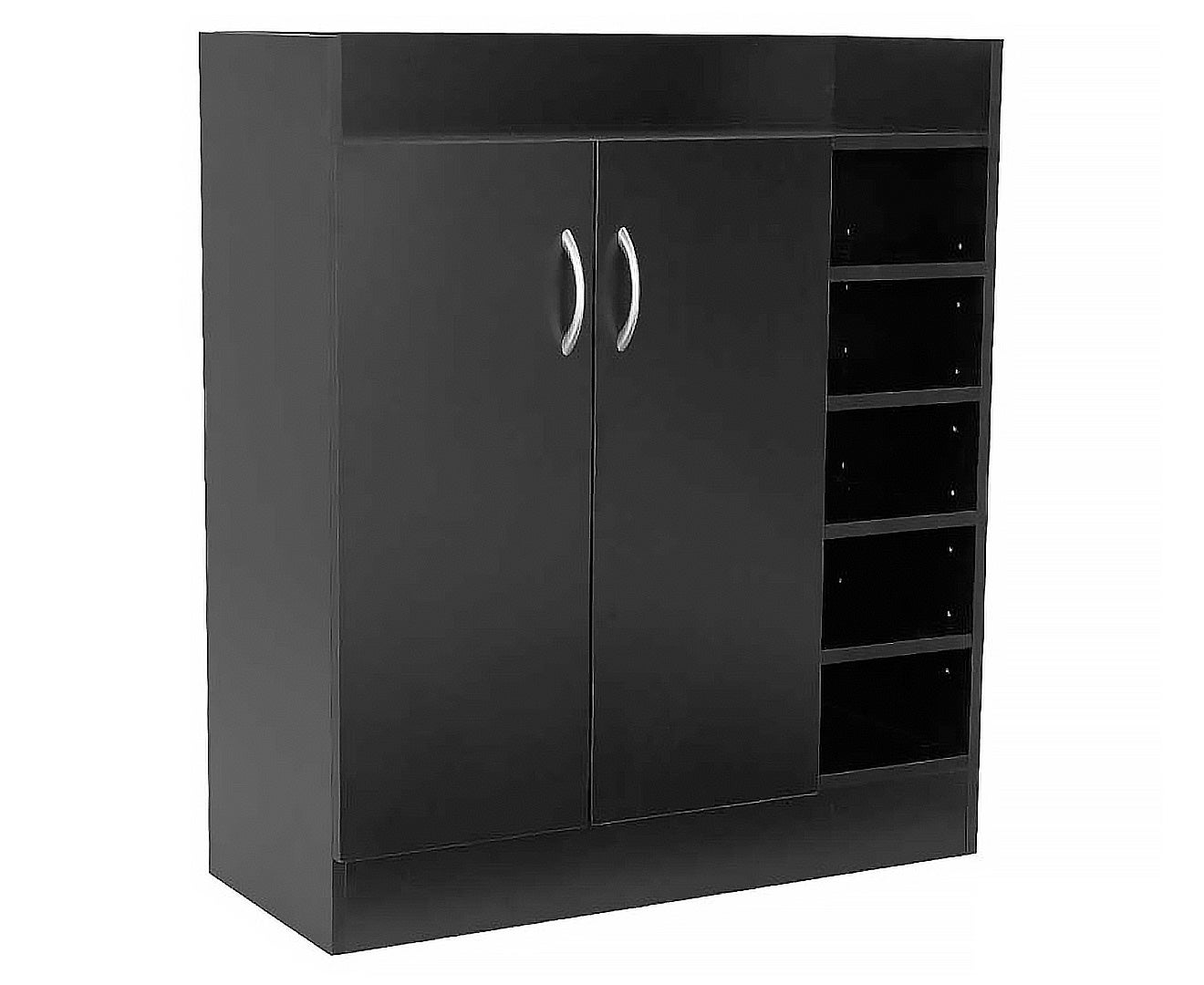 21 Pairs Shoe Cabinet Rack Storage Organiser Shelf 2 Doors Cupboard Black